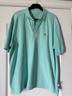 Tommy Bahama Men’s size XL Mint Aqua Polo with Pink Embroidered Logo. Like new.